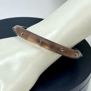 Alexis Bittar Neo Bohemian'‎ Brown Gray Lucite & Crystal Hinge Cuff Bracelet